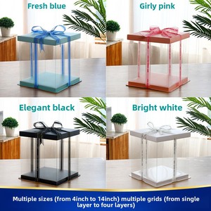 Caja Cuadrada Transparente Blanca para Pastel <span class=keywords><strong>de</strong></span> <span class=keywords><strong>Cumpleaños</strong></span> <span class=keywords><strong>de</strong></span> 6-14 Pulgadas, Simple/Doble/Tríplice, con Estampado en Caliente - Product Image 2