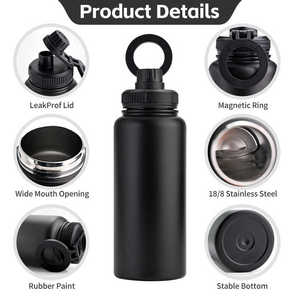 Botella de agua con tapa magnética, botella de acero inoxidable de 1000ml, botella de agua aislada al vacío de doble pared para gimnasio con soporte magnético para teléfono - Product Image 3