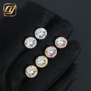 Boucles d'oreilles clous de luxe en moissanite ronde, argent 925 plaqué or 18 carats, bijoux de mariage pour femme, sertissage griffe - Product Image 2