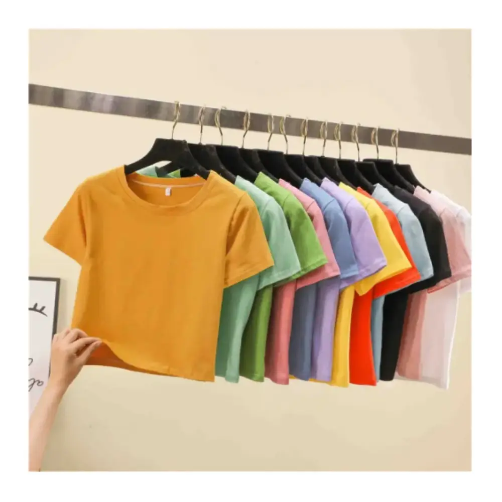 Wholesale Simple Custom Design Cotton Crew Neck Crop Top Plain Short T-shirts for Girls Women Summer Short Sleeve T Shirt