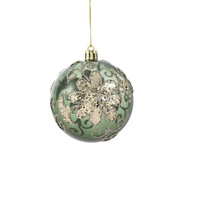 Boule de Noël verte brillante multi-designs, paillettes dorées, électroplaquée haut de gamme, nacrée, peinte à la main pour arbre de Noël