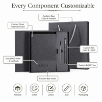 Coffret Cadeau Personnalisé avec Logo : Carnet A5 Ligné en Cuir PU Gris Anthracite, Stylo, Recharges, Fermeture Magnétique et Sac Cadeau pour Entreprises