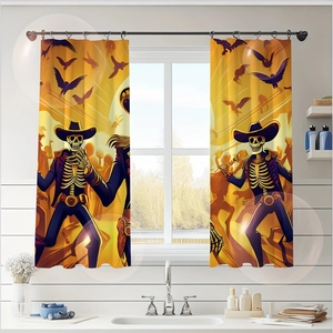 Cortina <span class=keywords><strong>de</strong></span> cocina rosa <span class=keywords><strong>de</strong></span> Halloween, cortina corta para ventana con diseño <span class=keywords><strong>de</strong></span> <span class=keywords><strong>castillo</strong></span> <span class=keywords><strong>de</strong></span> <span class=keywords><strong>terror</strong></span> negro y murciélagos, cortinas <span class=keywords><strong>de</strong></span> café <span class=keywords><strong>de</strong></span> 2 paneles personalizables - Product Image 3