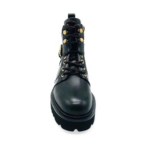 Botas de Tobillo Negras con Punta Redonda, Transpirables e Impermeables, con Soporte de Arco, Logotipo Personalizado, de Cuero para Mujer - Product Image 4