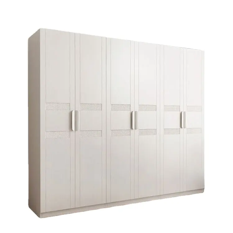 Panneau blanc de rangement grande capacité, en bois, design simple, 4 portes ou 6 portes, armoire de garde-robe en bois pour la maison
