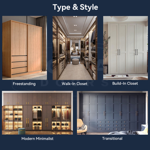 Armoire de chambre moderne luxueuse autoportante, verrouillable et amovible, avec portes vitrées, éclairage LED, 5+ tiroirs et placard - Product Image 3