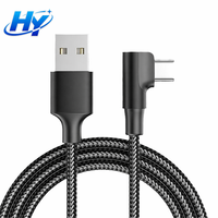 Câble USB-A vers Type-C ergonomique à 90 degrés tressé pour téléphone portable, charge rapide, transfert de données, jeux, streaming en direct, utilisation sur ordinateur de bureau
