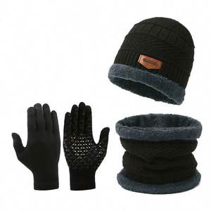 I-0606 Factory Men's Windproof <b>Hat</b> Outdoor Winter <b>Scarf</b> <b>Gloves</b> Collar Warm Knitted 3pcs-<b>set</b> <b>Hat</b> <b>Set</b> - Product Image 3