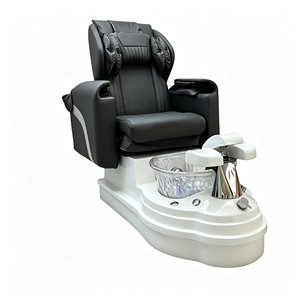 Fauteuil de pédicure électrique inclinable de luxe blanc crème, avec spa pour les pieds sans tuyauterie, support dorsal massant, station de pédicure pour salon de manucure - Product Image 6