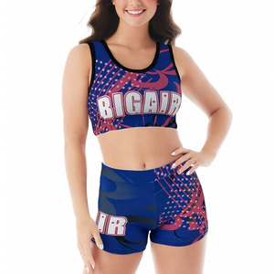 Sublimación completa Equipo de baile <span class=keywords><strong>Cheer</strong></span> Training Practice Wear Star <span class=keywords><strong>Blue</strong></span> Pink Crop Top Shorts <span class=keywords><strong>Cheer</strong></span> Girls Youth - Product Image 1