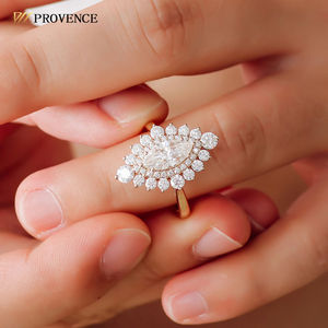 แหวนเพชรหรู ทองคำแท้ 18k 14k แหวนผู้หญิง แหวนหมั้น แหวนมอสซาไนต์ ทรงมาร์ควิส แหวนเพชรโมอิสซาไนต์ - Product Image 1