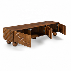 Mosaic Solid Mango Wood <b>TV</b> <b>Stand</b> Storage Fluted Doors Modern Media Console Living Room Apartment Hotel Use <b>Floor</b> Mount - Product Image 2