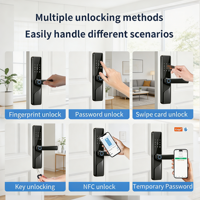 Serrure de porte intelligente WiFi avec empreinte digitale, contrôle par application, pour portes en bois, aluminium, verre, acier inoxydable, stockage Cloud/carte mémoire