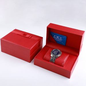 Boîte d'emballage de montre en cuir PU rouge de luxe, anti-poussière, de forme carrée, prix de gros, pour mouvement à quartz, modèle d'origine CN/FUJ - Product Image 2