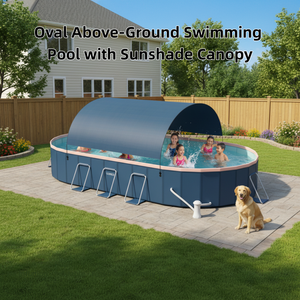 <span class=keywords><strong>Piscine</strong></span> <span class=keywords><strong>hors</strong></span> <span class=keywords><strong>sol</strong></span> ovale à grand cadre, épaissie, protection UV, auvent solaire, pour famille, jardin, avec filtre, pompe et échelle, sans alimentation électrique - Product Image 1