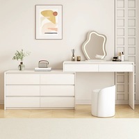 Table de maquillage en bois massif couleur crème blanc chaud avec tiroirs intégrés, table de maquillage moderne simple multifonctionnelle pour chambre à coucher