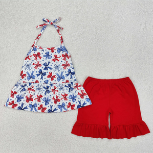 Sibling Baby Girls 4th of July Bows Halter Rompers Dresses - Product Image 4