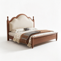 Lit en bois massif de style ferme française vintage, avec cadre à mortaise et tenon, tête de lit cintrée classique, lit plateforme pour chambres Queen et King