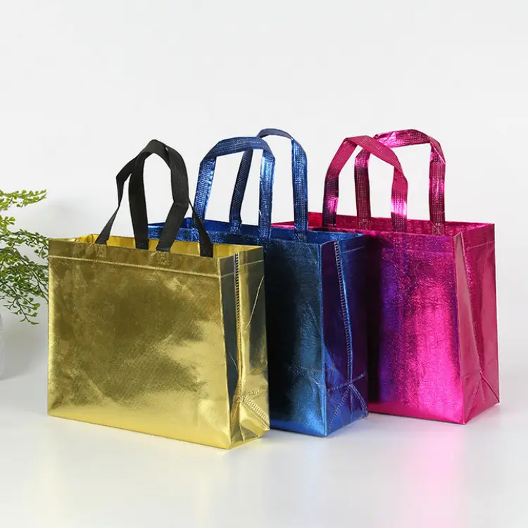 不織布光沢のある再利用可能な食料品トートハンドルギフトバッグパーティーイベントの結婚式の誕生日のためのスタイリッシュなプロモーションショッピングバッグ