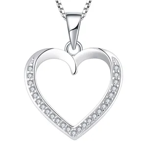 YILUN Classic 925 Sterling Silver Heart Pendant White Cubic Zircon Romantic Rhodium Plated Heart Pendants for Women