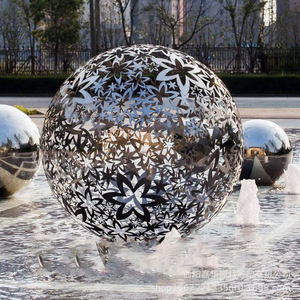 Sculpture de boule creuse en acier inoxydable, ronde, pour montage au sol extérieur, motif végétal personnalisé, décoration - Product Image 2