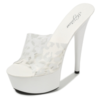 Nouveauté, chaussures à talons hauts pour femmes, pantoufles à talons aiguilles roses de créateur, 15 cm, imprimé léopard, sexy, transparentes, à rayures, pour l'été et le printemps