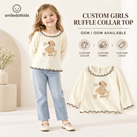 T-shirt à manches longues pour filles, personnalisé, imprimé avec des personnages, col à volants, sous-vêtement, haut pour tout-petits, fournisseur en gros OEM ODM