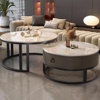 Mesa de Centro Redonda de Mármol, Diseño Moderno y Minimalista de Lujo Ligero para Sala de Estar y Apartamentos Pequeños, Modelo 250627