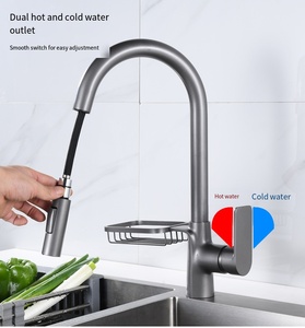 <span class=keywords><strong>Robinet</strong></span> de cuisine moderne en laiton à col de cygne, monocommande, extractible, pivotant à 360°, mitigeur chaud/froid avec panier de rangement - Product Image 2