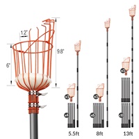 Panier télescopique à long manche en acier inoxydable de 8 pieds, outil de cueillette de pommes et d'orangers, outil de cueillette de fruits de 2.5m