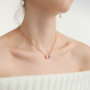 Collar con colgante de circonita en forma de corazón, engaste de garra de acero inoxidable de 18K, diseño de joyería para mujer, regalo. - Product Image 3