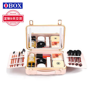 Valise de maquillage rose en ABS avec miroir et lumière LED, boîte de rangement cosmétique portable pour usage domestique - Product Image 4