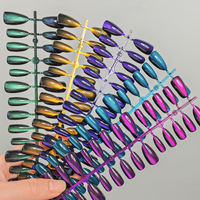 Lot de 30 faux ongles œil de chat XS/S/M, forme amande courte, brillants, en verre, à presser, fournisseur