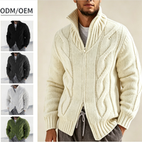 Herren Herbst Winter Einfarbiger Rollkragen-Strickcardigan Europäischer Stil Langarm Knitterfreier Pullover Lässige Strickjacke
