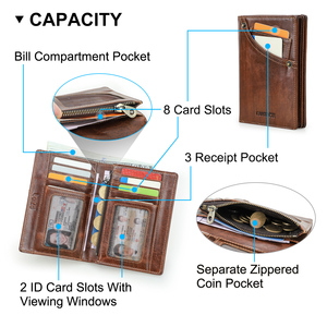 Cartera Bifold de Cuero de Grano Completo Estilo Denim de Contact's con Protección RFID, Múltiples Ranuras para Tarjetas, 2 Ventanas de Malla para Identificación y Bolsillo con Cremallera para Monedas para <span class=keywords><strong>Hombre</strong></span> - Product Image 4