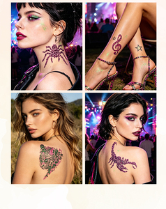รอยสักชั่วคราวลายเสือดาวสีชมพูวิบวับ รอยสักลายแมงป่องปลอมแบบประกายวิบวับ สำหรับแต่งกายวันฮาโลวีน - Product Image 3