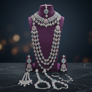 Elegant High Quality silver Plated Bridal Engagement Wedding Anniversary Party Gift Ethnic Fashion Rhodium Plated Jewelry <b>Set</b> - Product Image 2