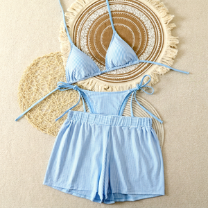 Hot Selling 2026 New Arrival European American Sexy Striped Push Up Bikini With <b>Shorts</b> <b>Women</b> Swimwear In Beach Bathing Suit - Product Image 1