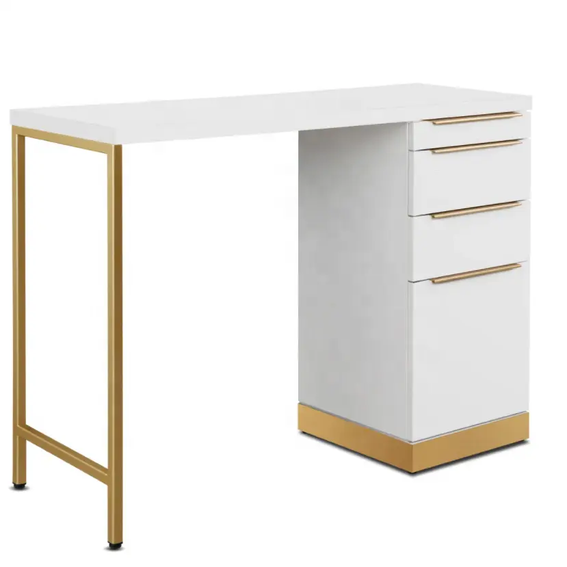 Gold and white mirror styling station Cheap salon styling stations professional makeup station with marble table