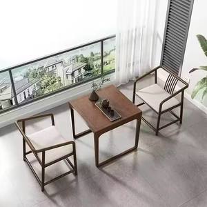 Ensemble table et chaises de balcon de style chinois, table carrée en bois massif, ensemble moderne et minimaliste pour salon - Product Image 1