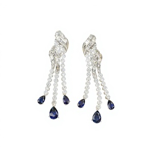 Parure de collier de luxe en argent 925 avec saphir de laboratoire, design multicouche à pampilles, entièrement sertie de diamants, accessoire haut de gamme pour robe de soirée - Product Image 3
