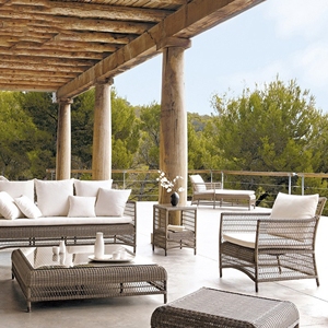 En forma de <span class=keywords><strong>l</strong></span> villa jardín sofá con un solo asiento y larga de la Mesa de té adecuado natural de muebles de ratán - Product Image 2