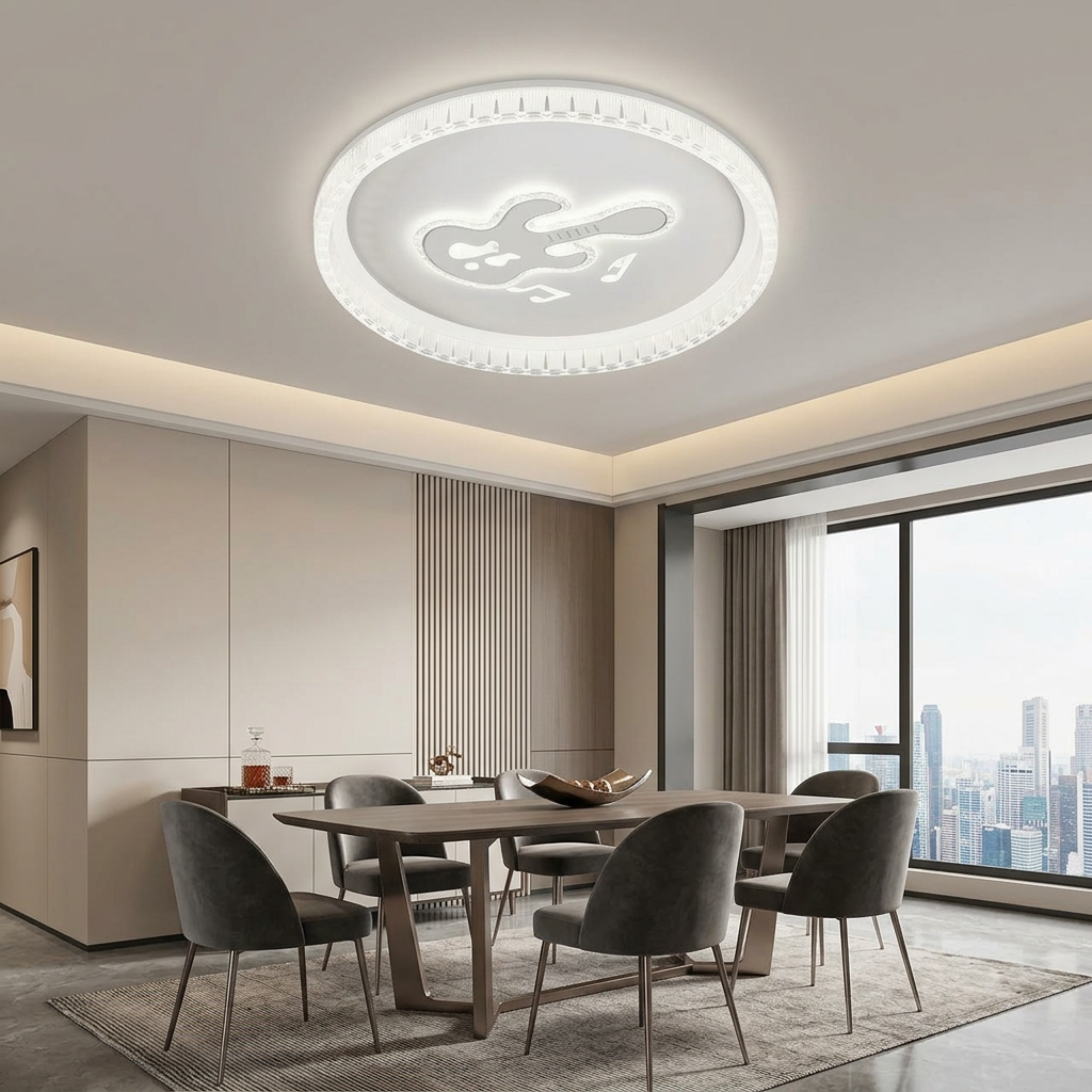 Creative Designer Ceiling Light with Guitar Inspired Acrylic Center and Sparkling Border for Fun and Stylish Interior Decor