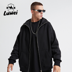 Haute qualité 100% coton 350 Gsm poids lourd respirant lavé pull hommes surdimensionné à capuche solide automne polaire chaîne capuche - Product Image 2