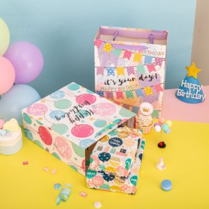 Colorful <b>Balloon</b> Pattern Gift <b>Box</b> With Ribbon Handle Recyclable Art Paper Packaging For Birthday Party customizable - Product Image 1