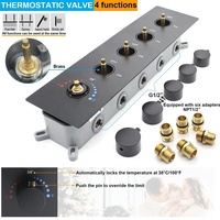 Ensemble de robinetterie de douche moderne en laiton bruni avec mitigeur thermostatique et jets de corps aux modes de pulvérisation Pause/Jet/Pluie/Massage