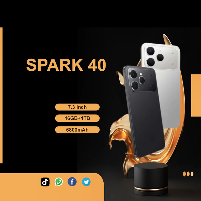 Spark 40 16G+1TB Android 15 Global Version 5G Smartphone 7.3 Inch Unlocked Full Screen Touchscreen Long Battery Life