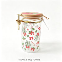 Pot de rangement en verre imprimé hermétique pour Noël, pot à biscuits et bonbons avec couvercle à clip en bambou pour cuisine et garde-manger