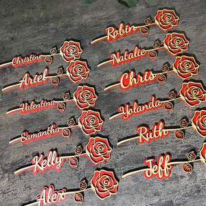 Regalo Personalizzato con Nome in Rosa, Etichette Personalizzabili per Feste, Decorazione da Tavolo, Romantico per San Valentino, Fiore in Acrilico <span class=keywords><strong>e</strong></span> Betulla - Product Image 3