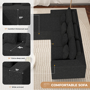 Modular <b>Black</b> Sherpa Fabric L-Shape Sectional <b>Sofa</b> with Chaise Deep Seat Cloud Couch for Living Room - Product Image 4